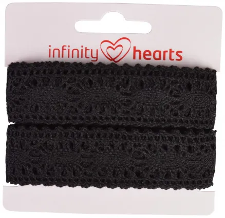 Infinity Hearts poliesterio nėrinių juostelė 25mm 11 juoda - 5m