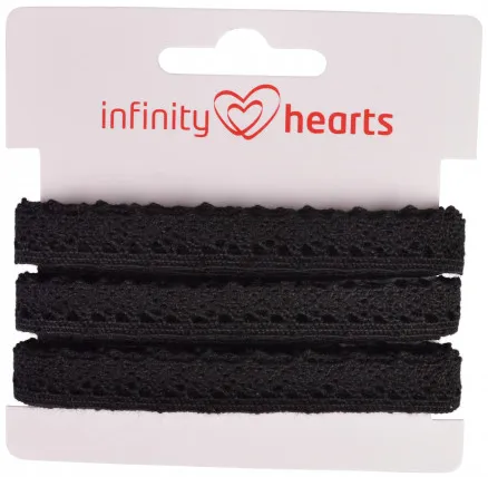 Infinity Hearts poliesterio nėrinių juostelė 11mm 11 juoda - 5m