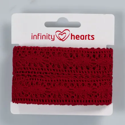 Infinity Hearts nėrinių juostelė poliesteris 25mm 10 vyno raudona - 5m