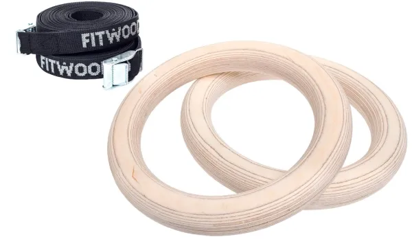 FitWood ULPU MINI Gimnastikos žiedai 28 mm - Medinis paviršius / Juoda dirželiai