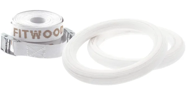 FitWood ULPU MINI Gimnastikos žiedai 28 mm - Balta apdaila / Balta dirželiai