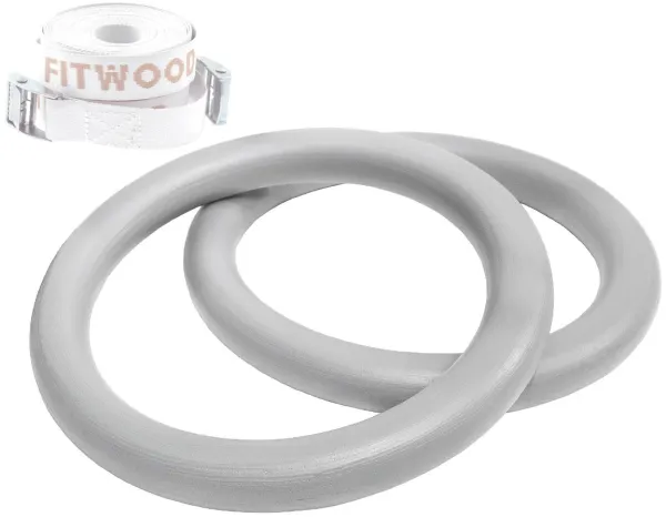 FitWood ULPU Gimnastikos žiedai 28 mm - Pilkas paviršius / Balta dirželė