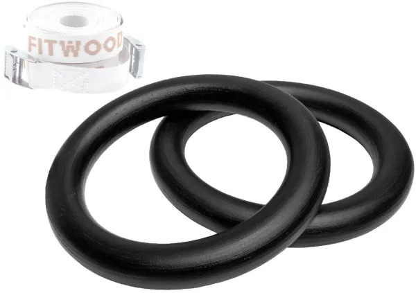 FitWood ULPU MINI Gimnastikos žiedai 28 mm - Juodas paviršius / Balta dirželiai