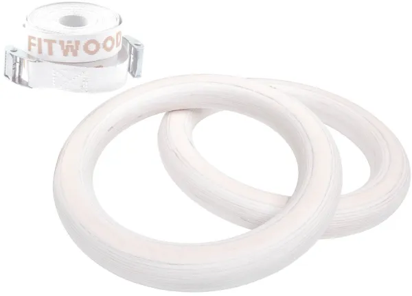 FitWood ULPU MINI Gimnastikos žiedai 25 mm - Glazūruotas paviršius / Balta dirželė