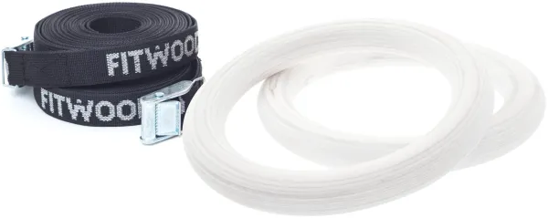 FitWood ULPU MINI Gimnastikos žiedai 28 mm - Balta apdaila / Juoda dirželiai
