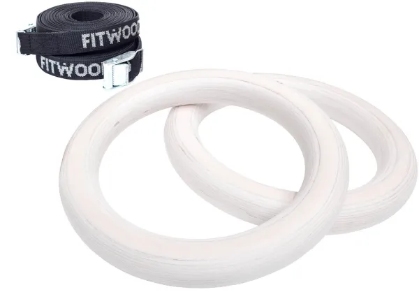 FitWood ULPU MINI Gimnastikos žiedai 25 mm - Glazūruotas paviršius / Juoda dirželiai