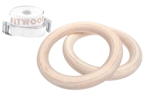 FitWood ULPU MINI Gimnastikos žiedai 28 mm - Medinis paviršius / Balta dirželė
