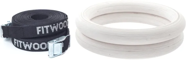 FitWood ULPU Gimnastikos žiedai 28 mm - Glazūruotas paviršius / Juoda dirželiai